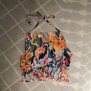 Orange and Blue Asymmetrical Tie Front Tank Top